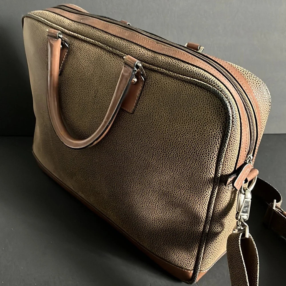 Jack Georges Pebbled Suede & Leather Messenger Crossbody Briefcase Case